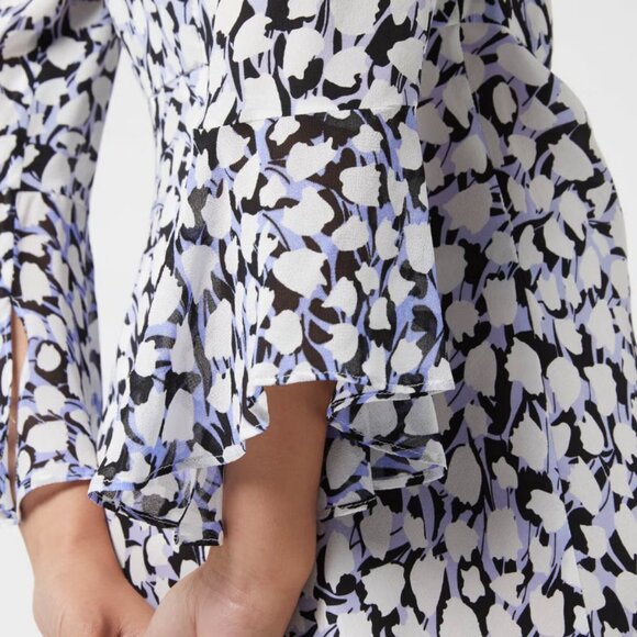 100% SILK Lux RIXO Blue (periwinkle) and White Camo Tulip Dress Coleen M - Picture 3 of 7